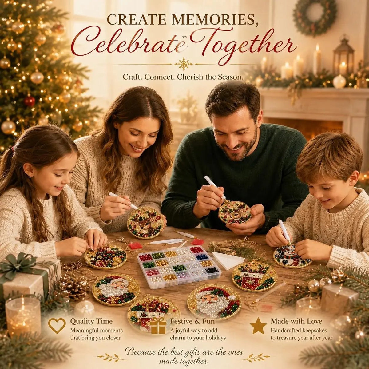 Christmas DIY Diamond Painting Ornaments Kit (12-Piece) – Xmas Tree Hanging Craft Decoration